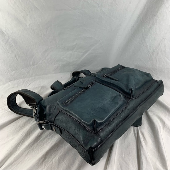 Genuine IVTG distressed blue leather briefcase messenger bag crossbody - Picture 8 of 16